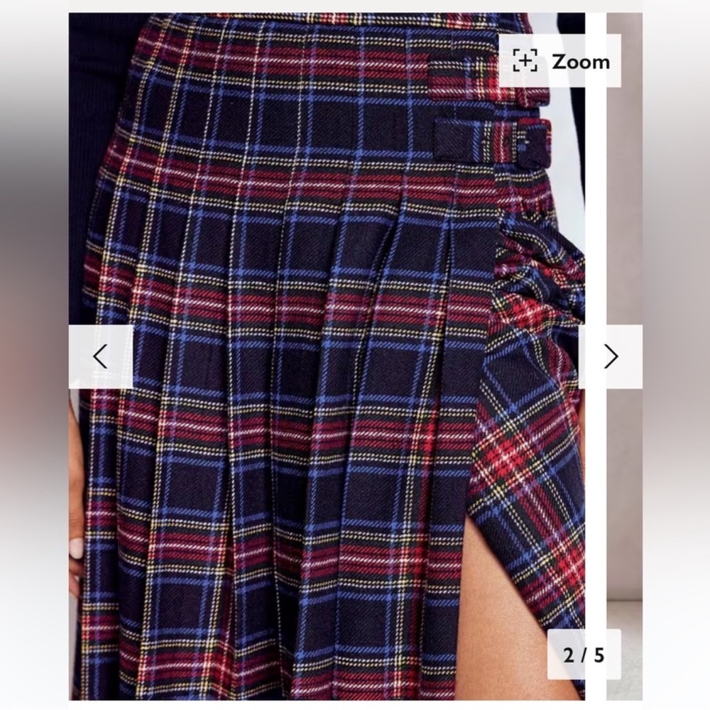 Boden Josephine Check Wool Rich Kilt Skirt Tartan Navy/Multi Sz US 14 NWT - Picture 3 of 6
